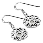 Rose Quartz Round Celtic Knot Silver Earrings - e408